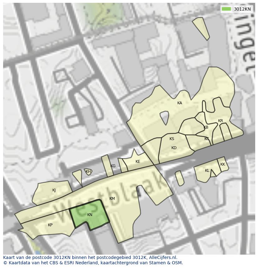 Afbeelding van het postcodegebied 3012 KN op de kaart.