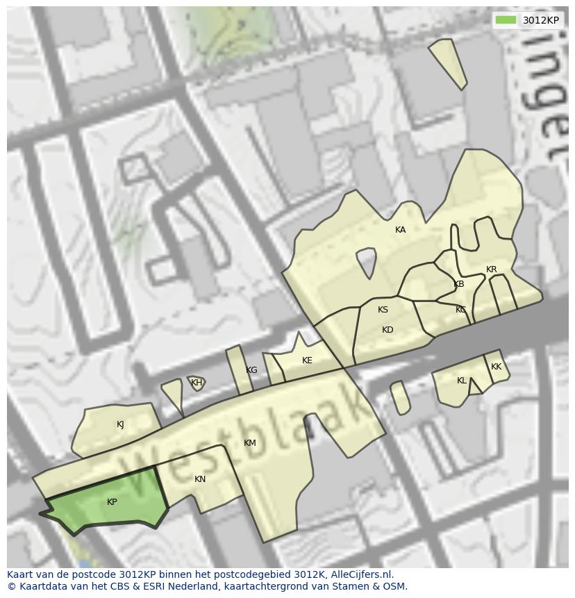 Afbeelding van het postcodegebied 3012 KP op de kaart.