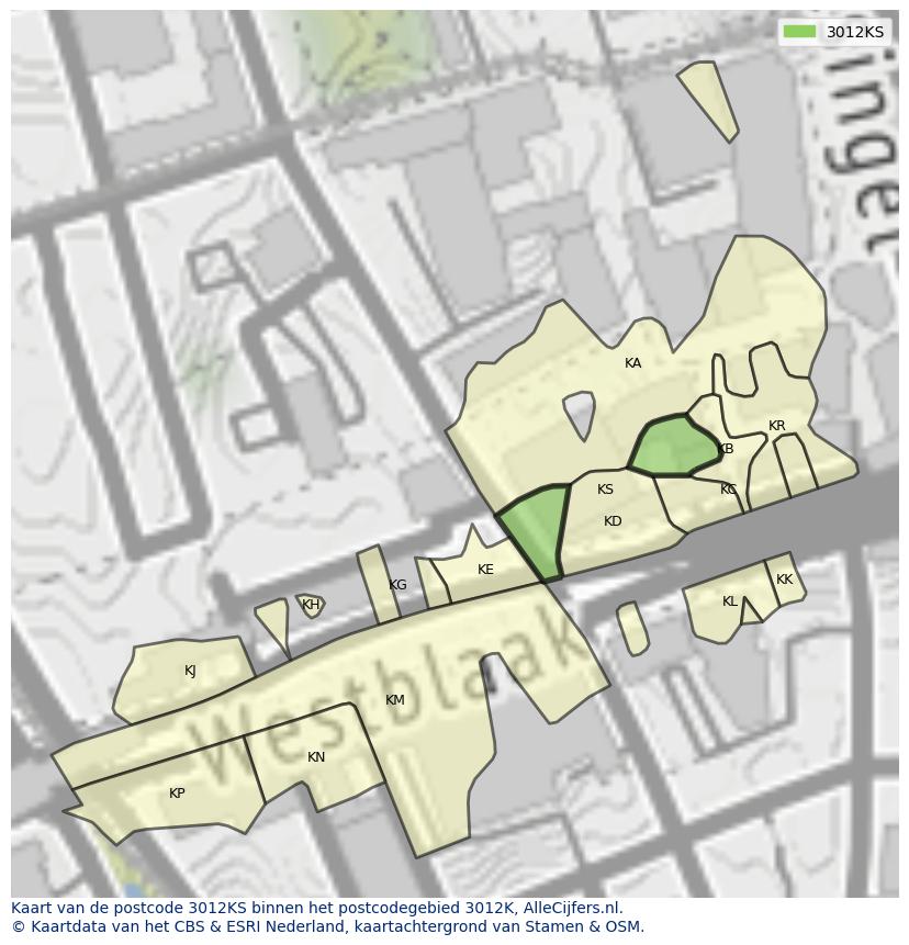 Afbeelding van het postcodegebied 3012 KS op de kaart.