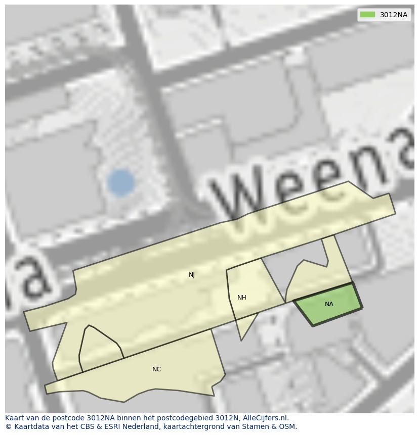 Afbeelding van het postcodegebied 3012 NA op de kaart.