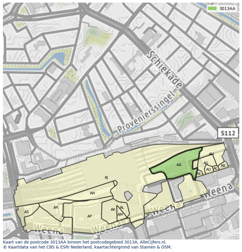 Afbeelding van het postcodegebied 3013 AA op de kaart.