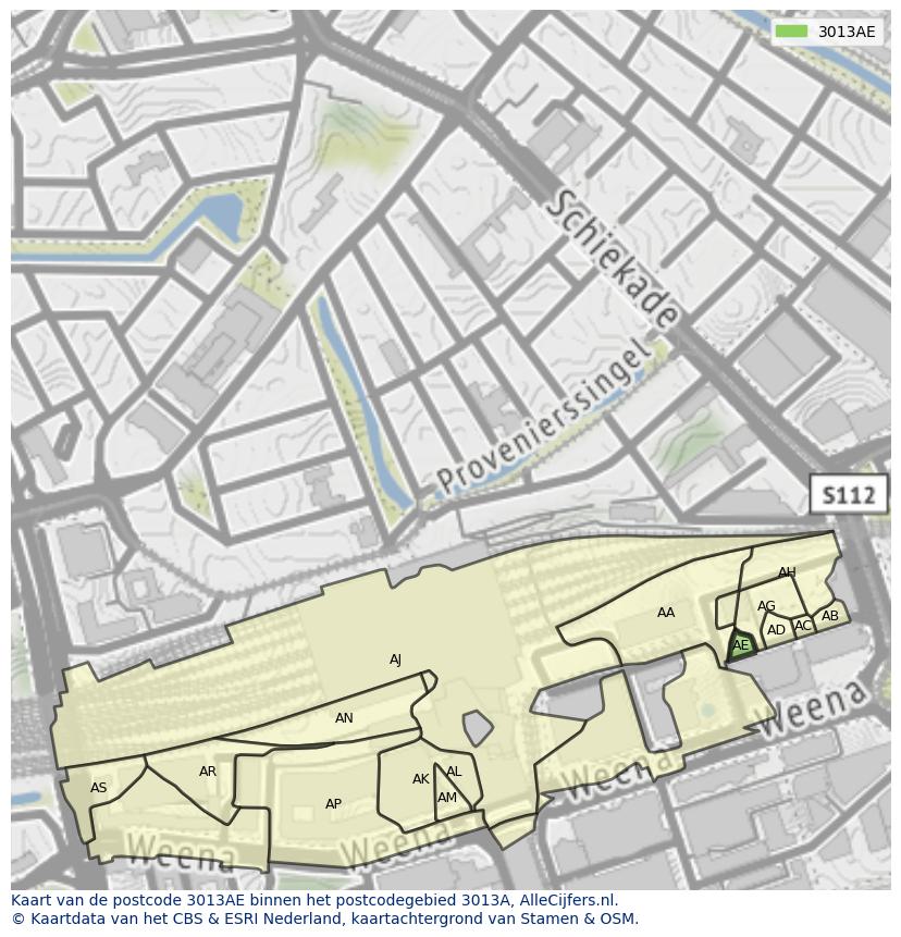 Afbeelding van het postcodegebied 3013 AE op de kaart.