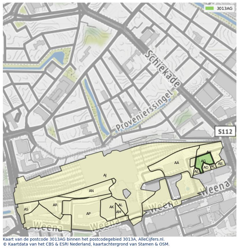 Afbeelding van het postcodegebied 3013 AG op de kaart.