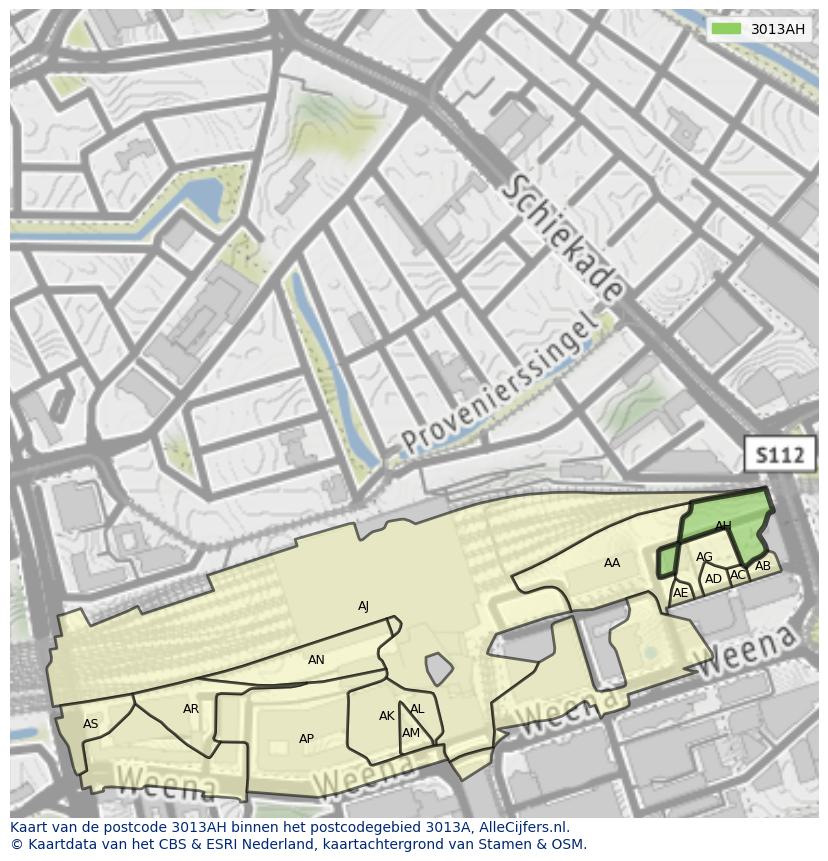 Afbeelding van het postcodegebied 3013 AH op de kaart.