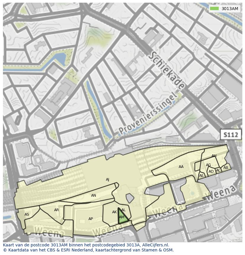 Afbeelding van het postcodegebied 3013 AM op de kaart.