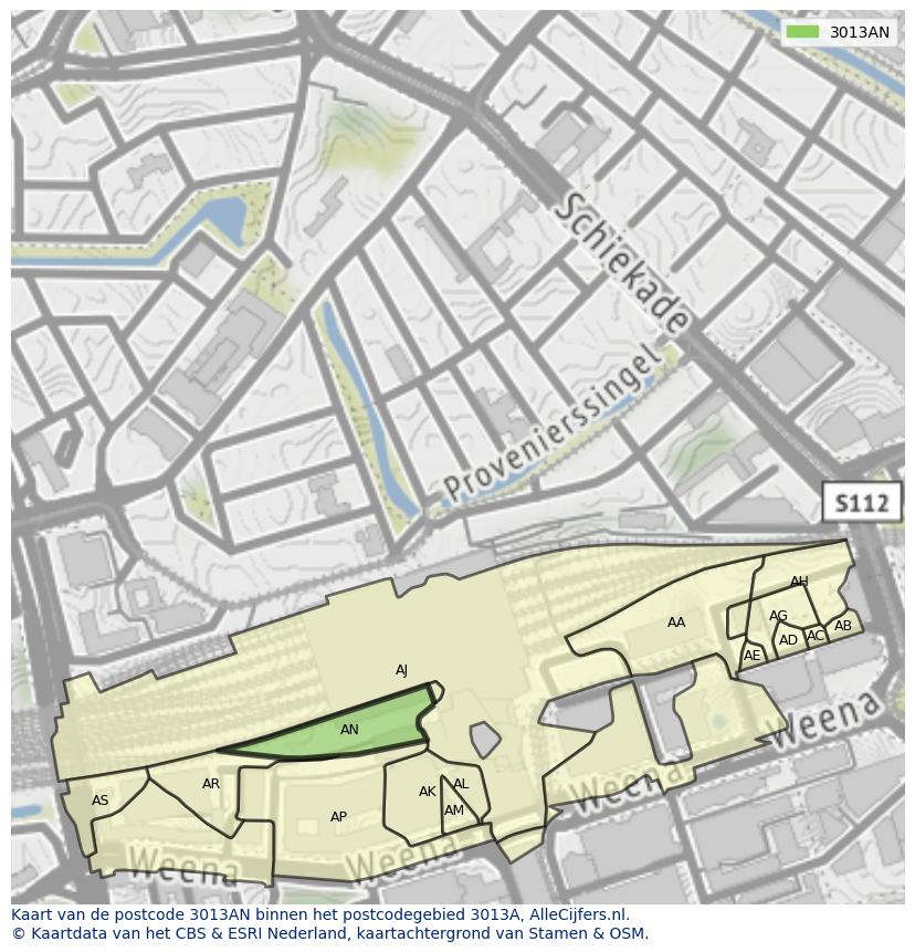 Afbeelding van het postcodegebied 3013 AN op de kaart.