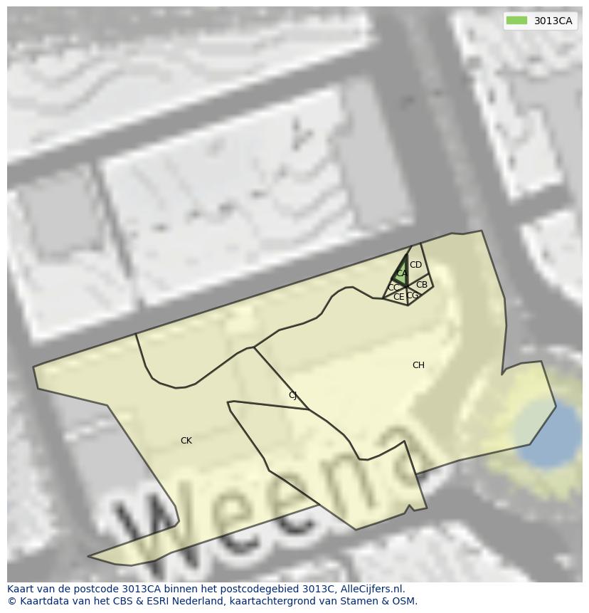 Afbeelding van het postcodegebied 3013 CA op de kaart.