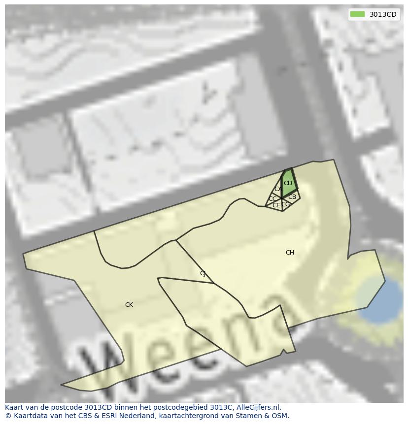 Afbeelding van het postcodegebied 3013 CD op de kaart.