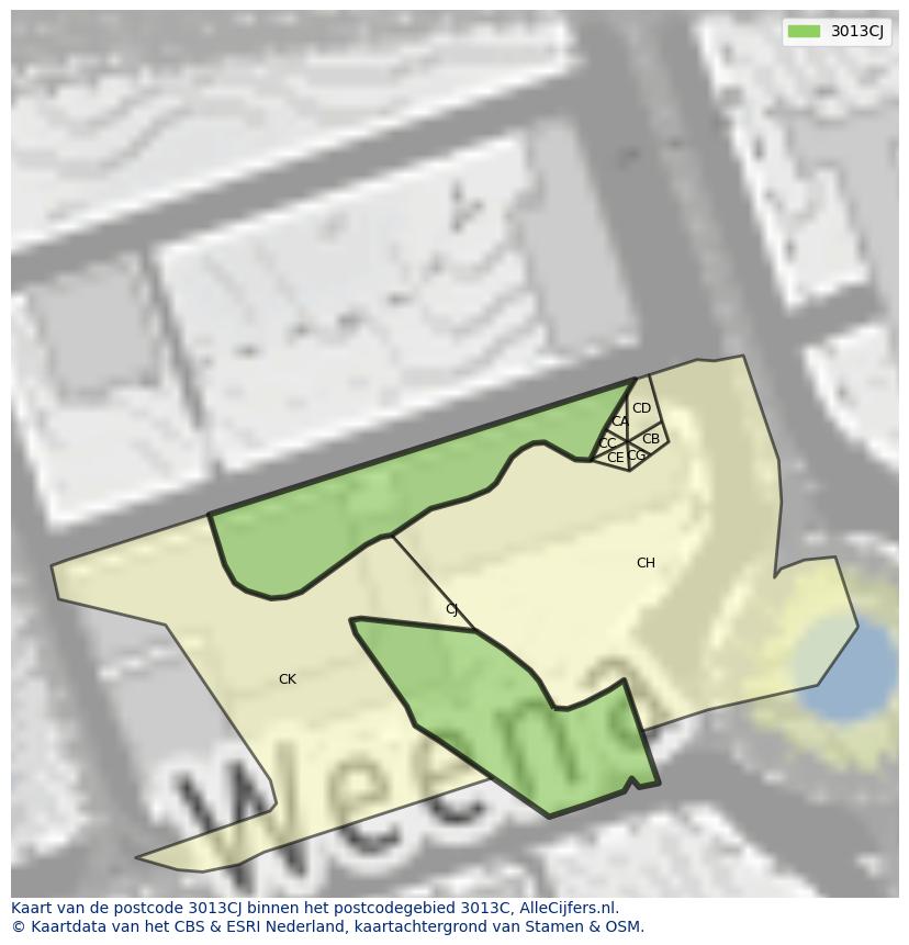 Afbeelding van het postcodegebied 3013 CJ op de kaart.