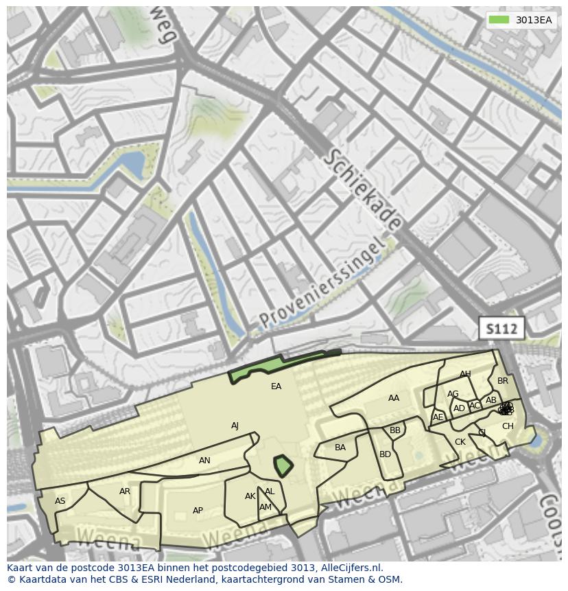 Afbeelding van het postcodegebied 3013 EA op de kaart.