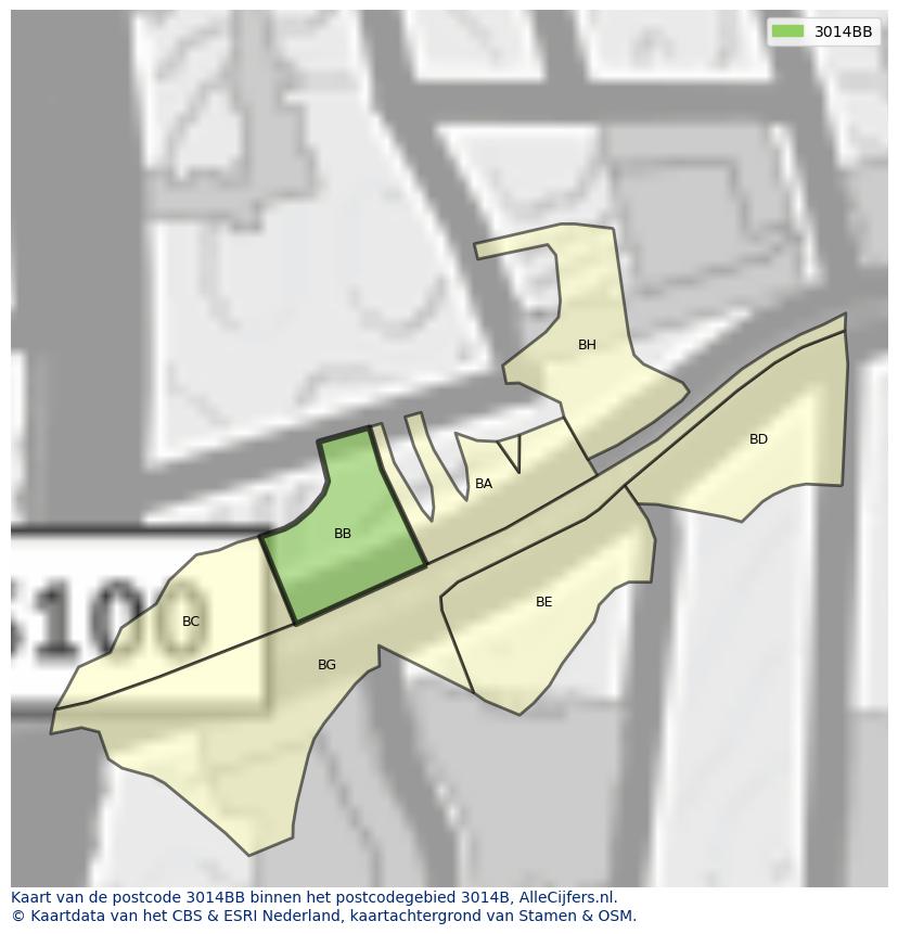 Afbeelding van het postcodegebied 3014 BB op de kaart.