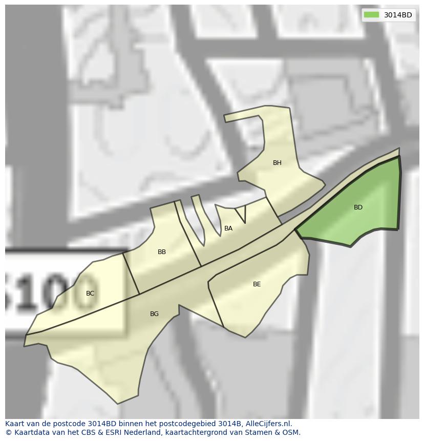 Afbeelding van het postcodegebied 3014 BD op de kaart.