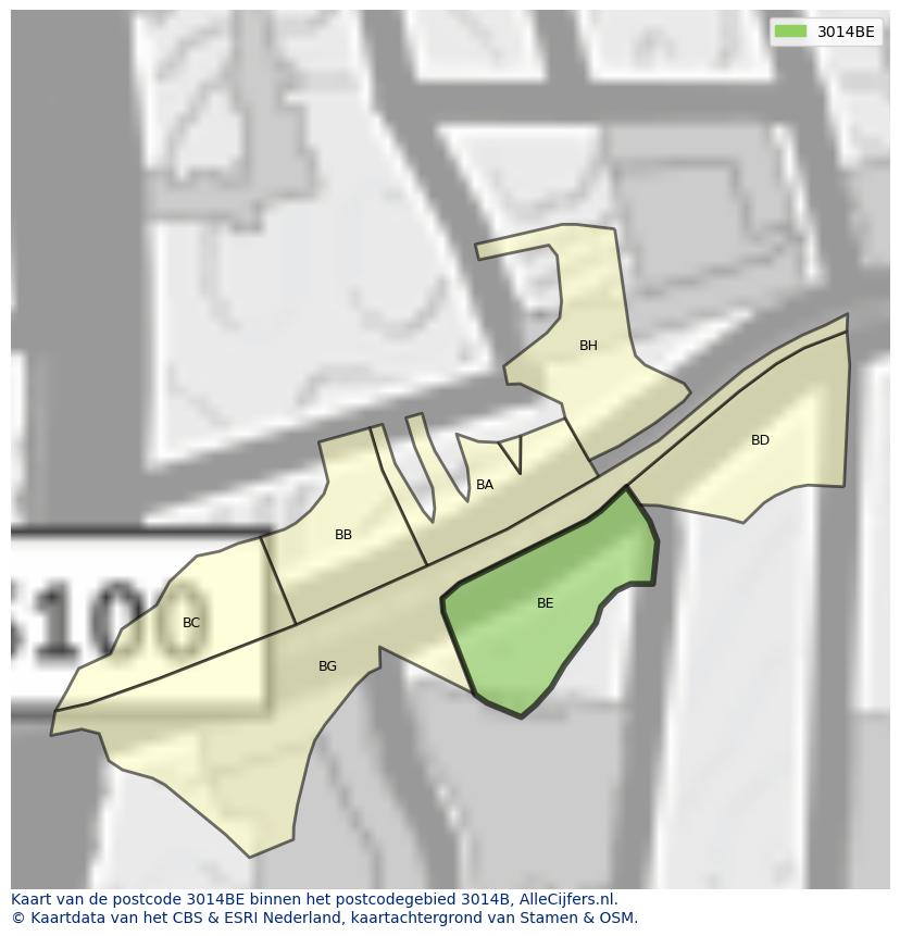 Afbeelding van het postcodegebied 3014 BE op de kaart.