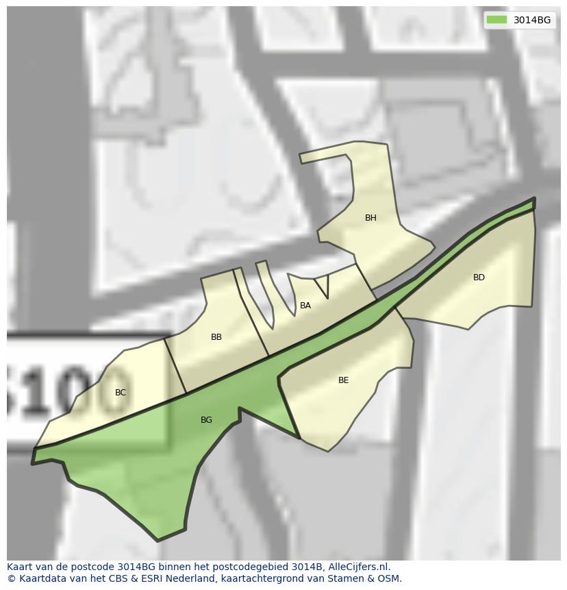 Afbeelding van het postcodegebied 3014 BG op de kaart.
