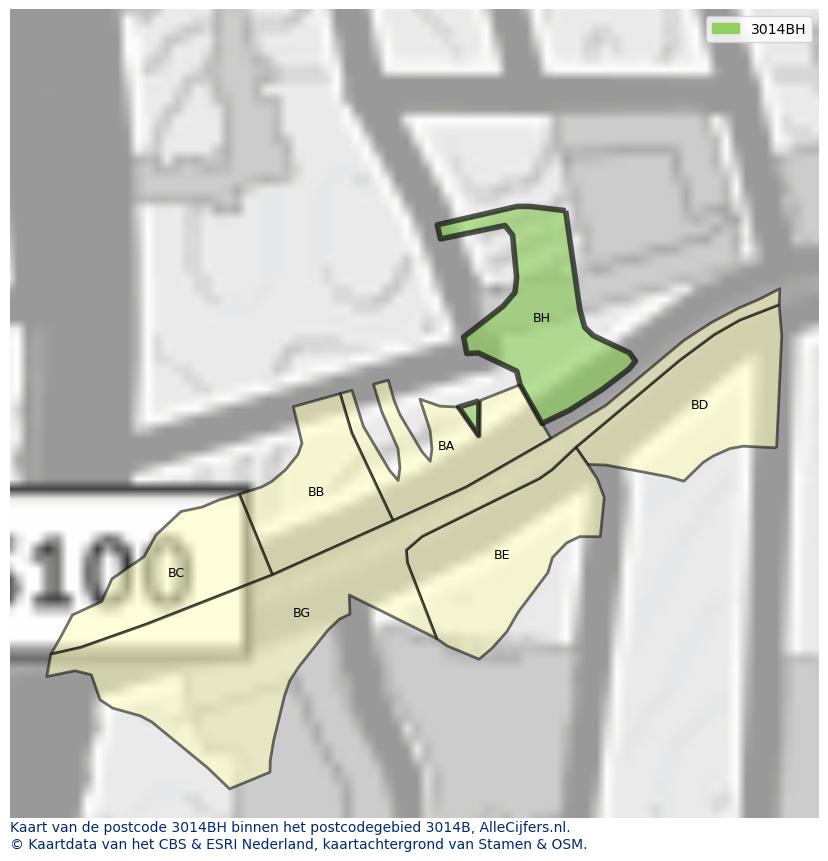 Afbeelding van het postcodegebied 3014 BH op de kaart.
