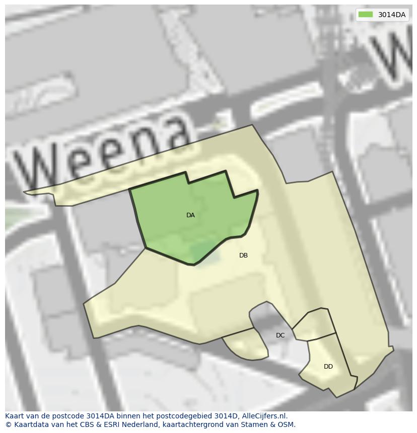 Afbeelding van het postcodegebied 3014 DA op de kaart.