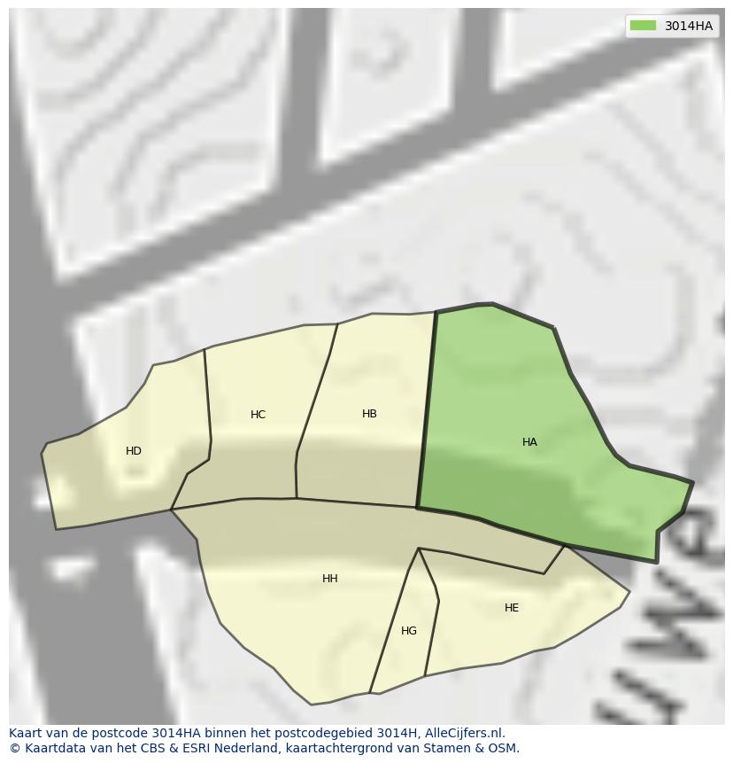 Afbeelding van het postcodegebied 3014 HA op de kaart.