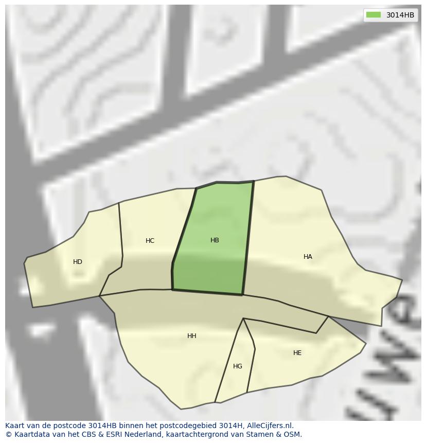 Afbeelding van het postcodegebied 3014 HB op de kaart.