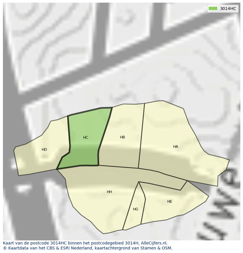 Afbeelding van het postcodegebied 3014 HC op de kaart.