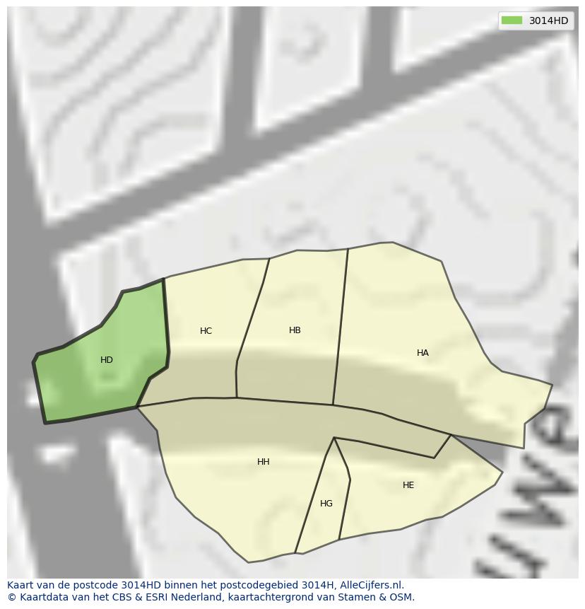 Afbeelding van het postcodegebied 3014 HD op de kaart.
