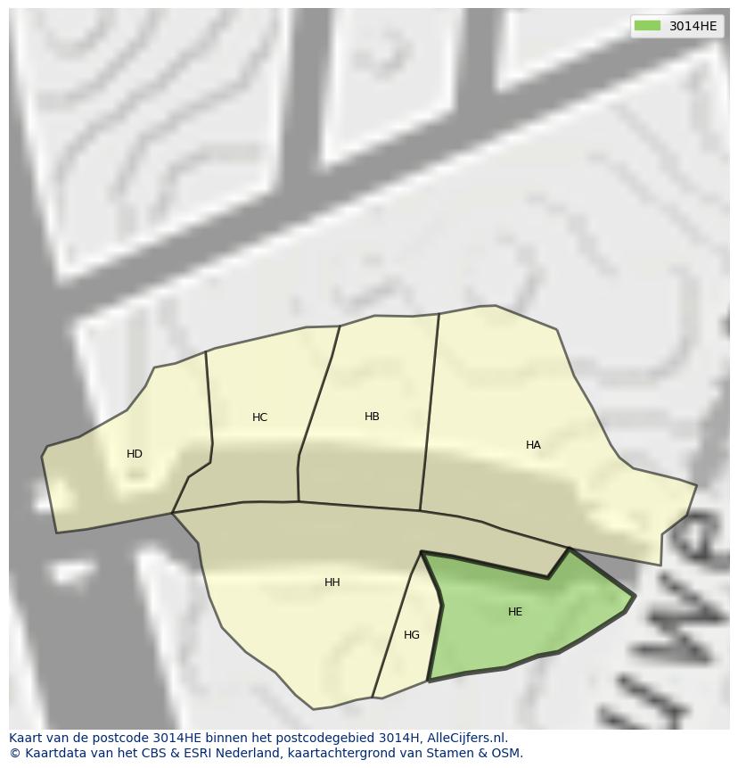 Afbeelding van het postcodegebied 3014 HE op de kaart.