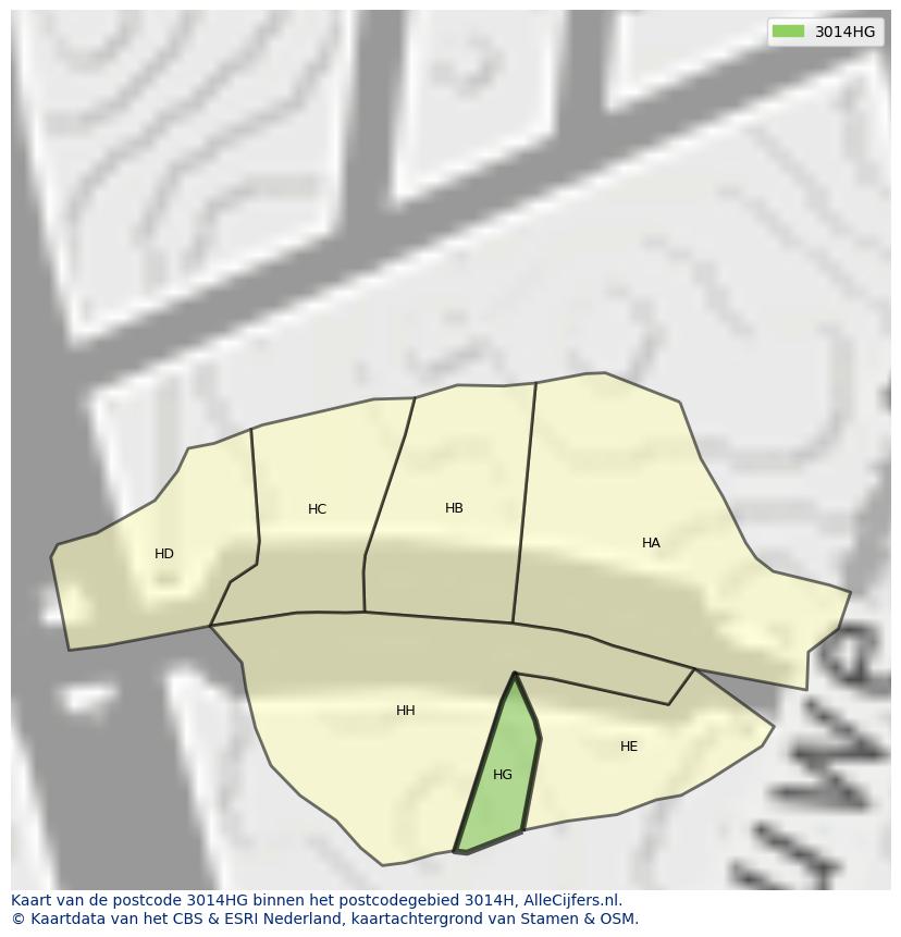 Afbeelding van het postcodegebied 3014 HG op de kaart.