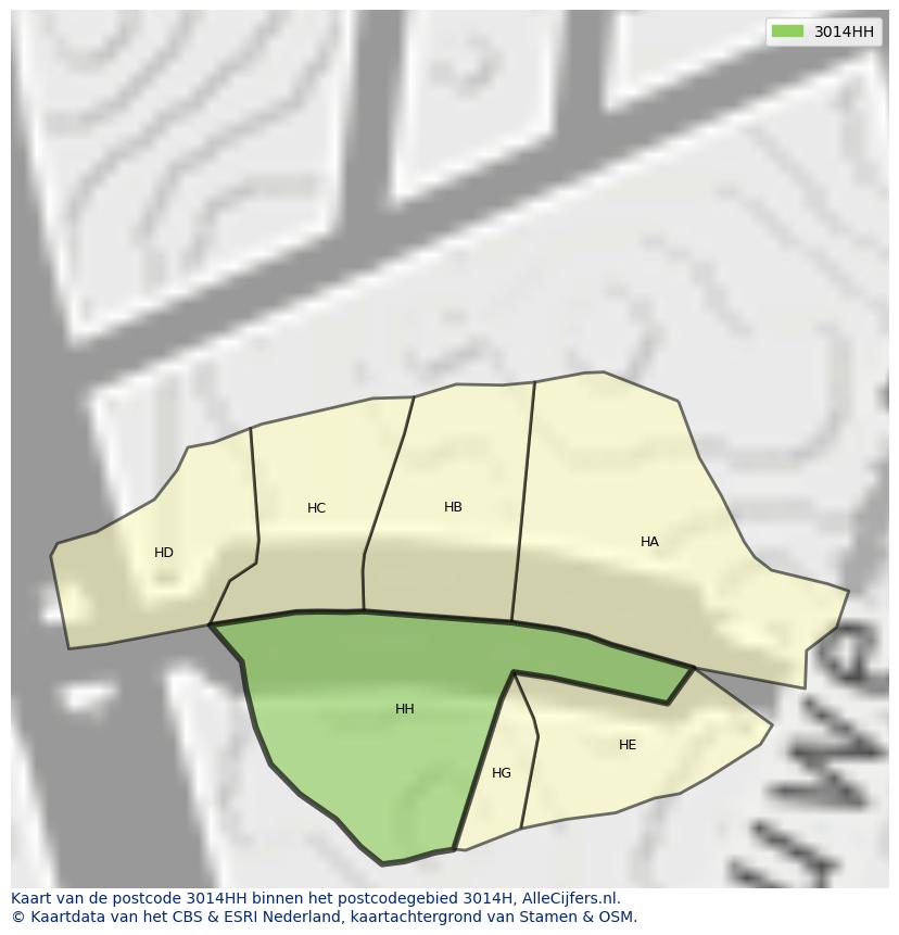 Afbeelding van het postcodegebied 3014 HH op de kaart.