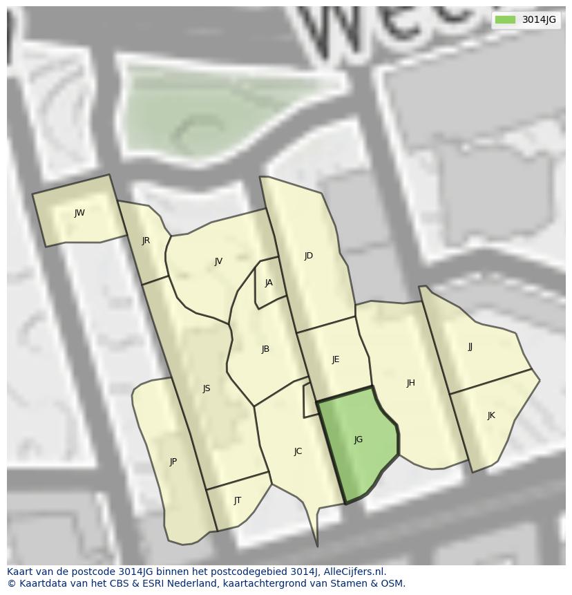 Afbeelding van het postcodegebied 3014 JG op de kaart.
