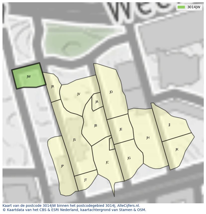 Afbeelding van het postcodegebied 3014 JW op de kaart.