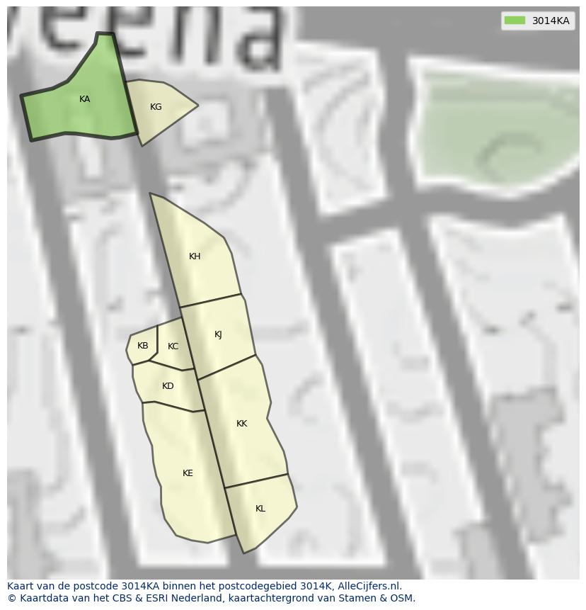 Afbeelding van het postcodegebied 3014 KA op de kaart.