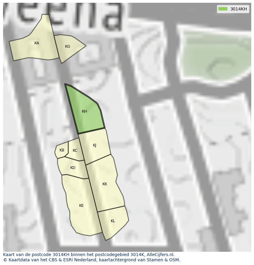 Afbeelding van het postcodegebied 3014 KH op de kaart.