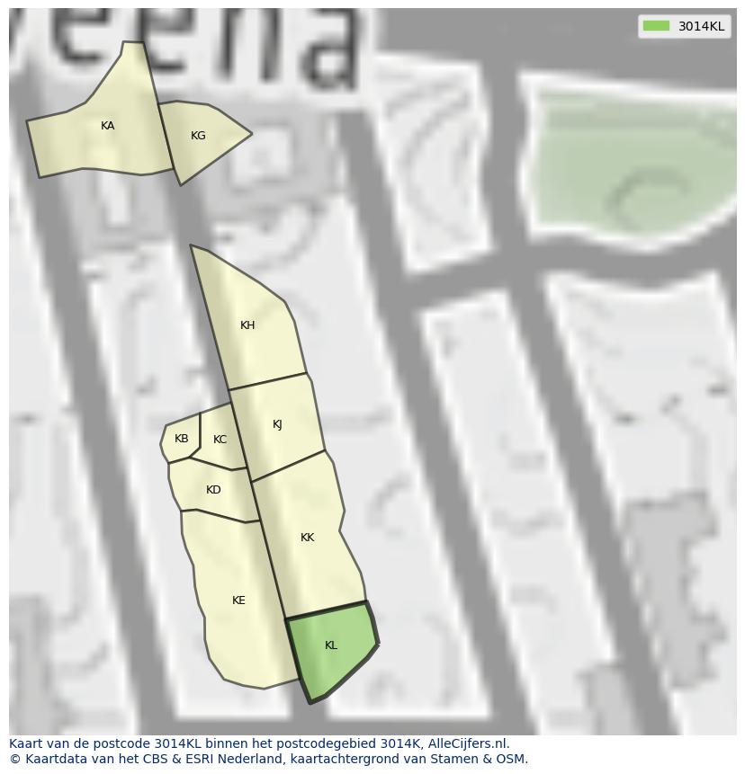 Afbeelding van het postcodegebied 3014 KL op de kaart.