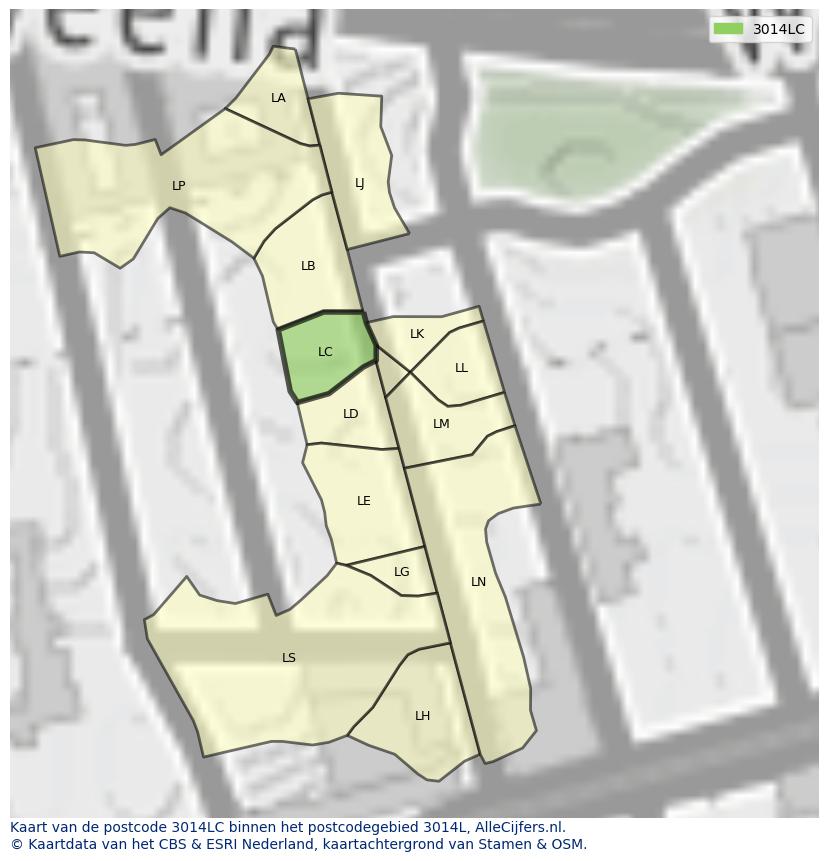 Afbeelding van het postcodegebied 3014 LC op de kaart.