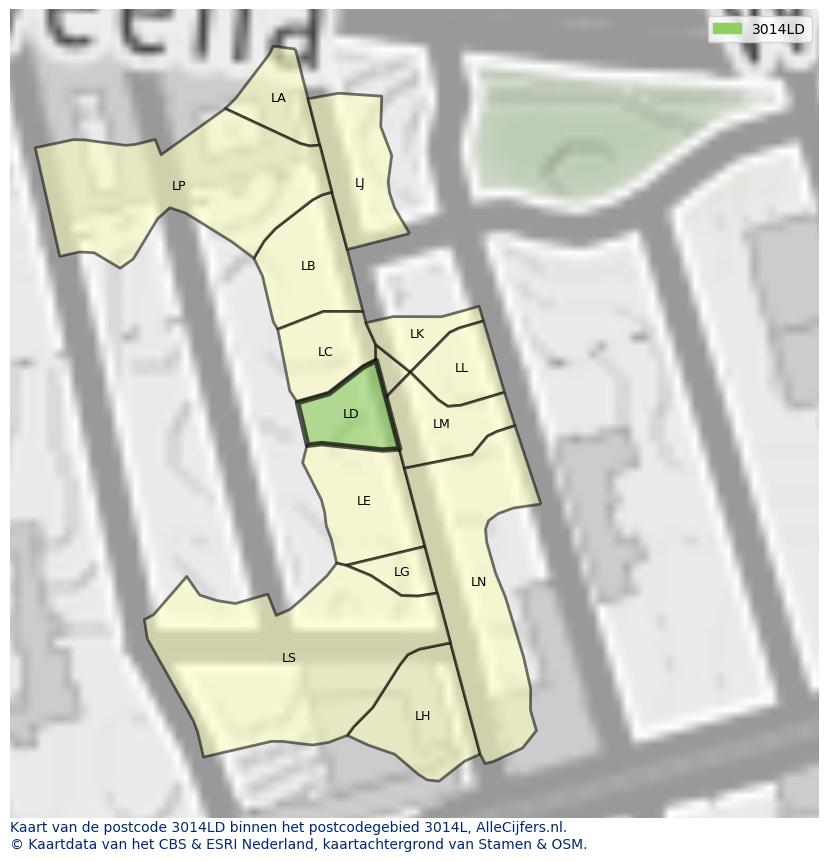 Afbeelding van het postcodegebied 3014 LD op de kaart.