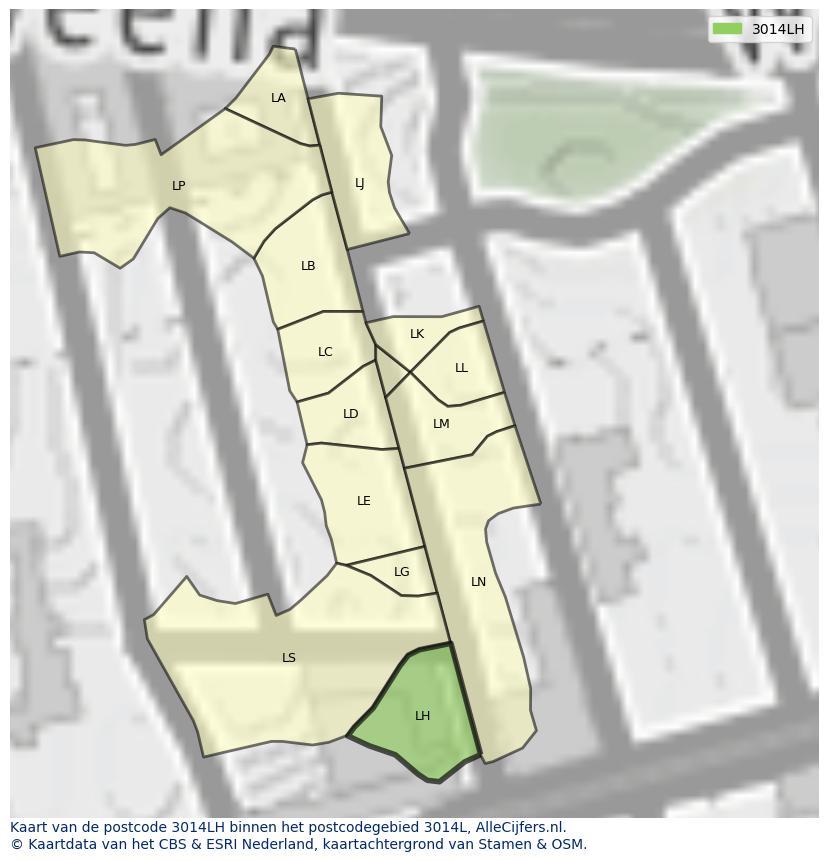 Afbeelding van het postcodegebied 3014 LH op de kaart.