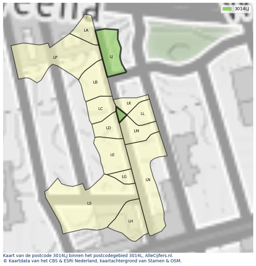 Afbeelding van het postcodegebied 3014 LJ op de kaart.