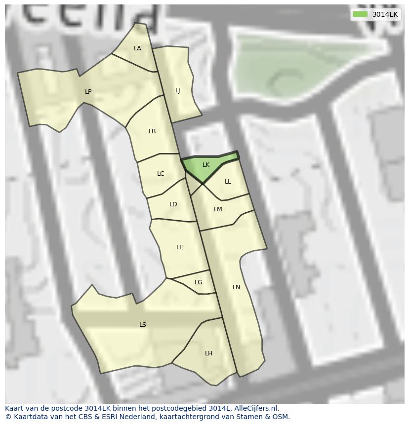Afbeelding van het postcodegebied 3014 LK op de kaart.