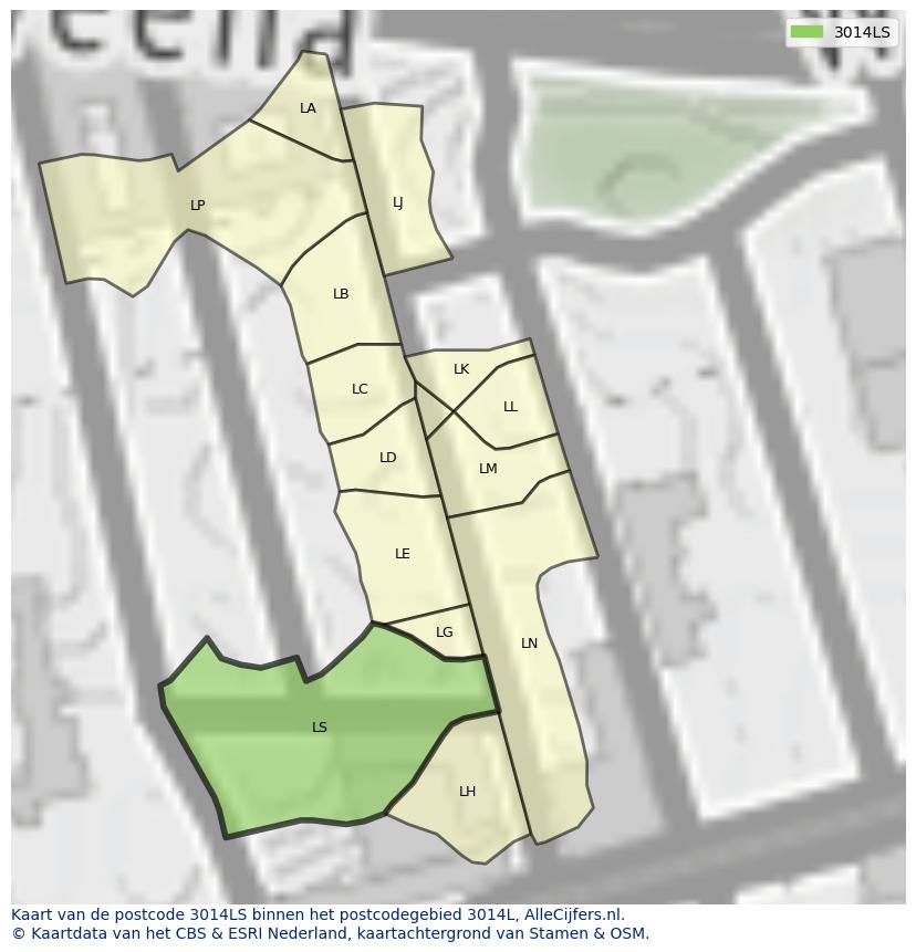 Afbeelding van het postcodegebied 3014 LS op de kaart.
