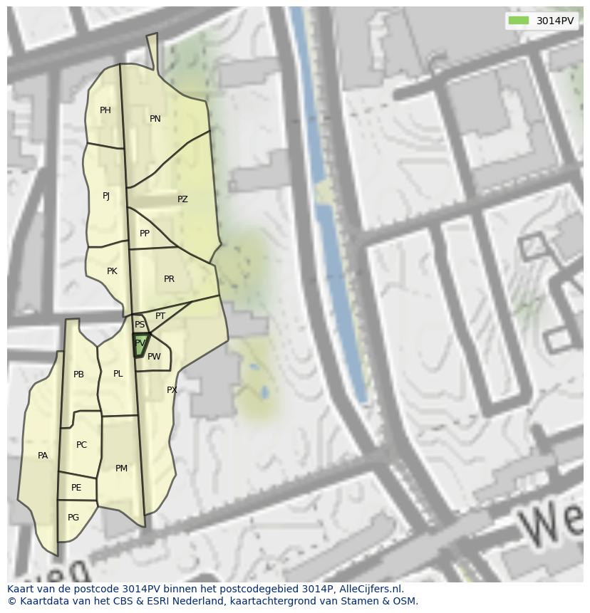 Afbeelding van het postcodegebied 3014 PV op de kaart.