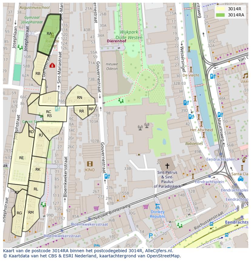 Afbeelding van het postcodegebied 3014 RA op de kaart.