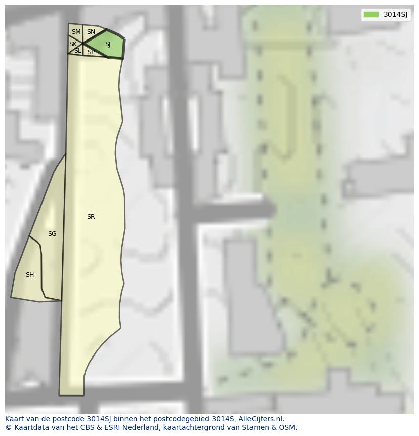 Afbeelding van het postcodegebied 3014 SJ op de kaart.