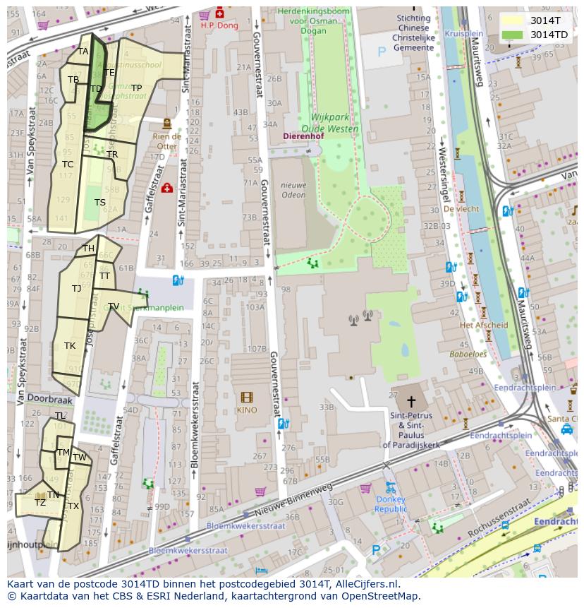 Afbeelding van het postcodegebied 3014 TD op de kaart.