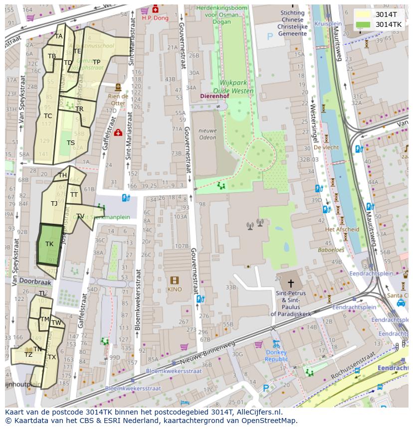 Afbeelding van het postcodegebied 3014 TK op de kaart.