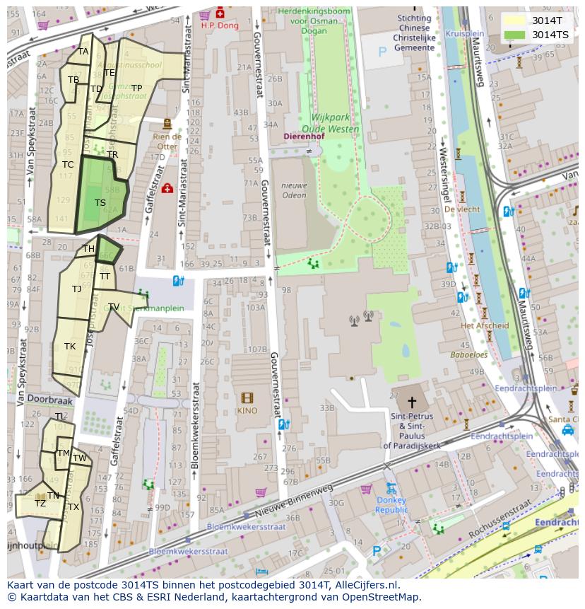 Afbeelding van het postcodegebied 3014 TS op de kaart.