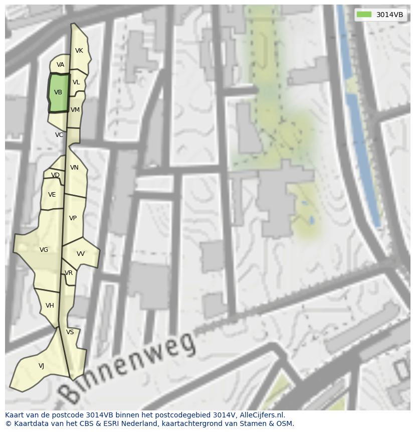 Afbeelding van het postcodegebied 3014 VB op de kaart.