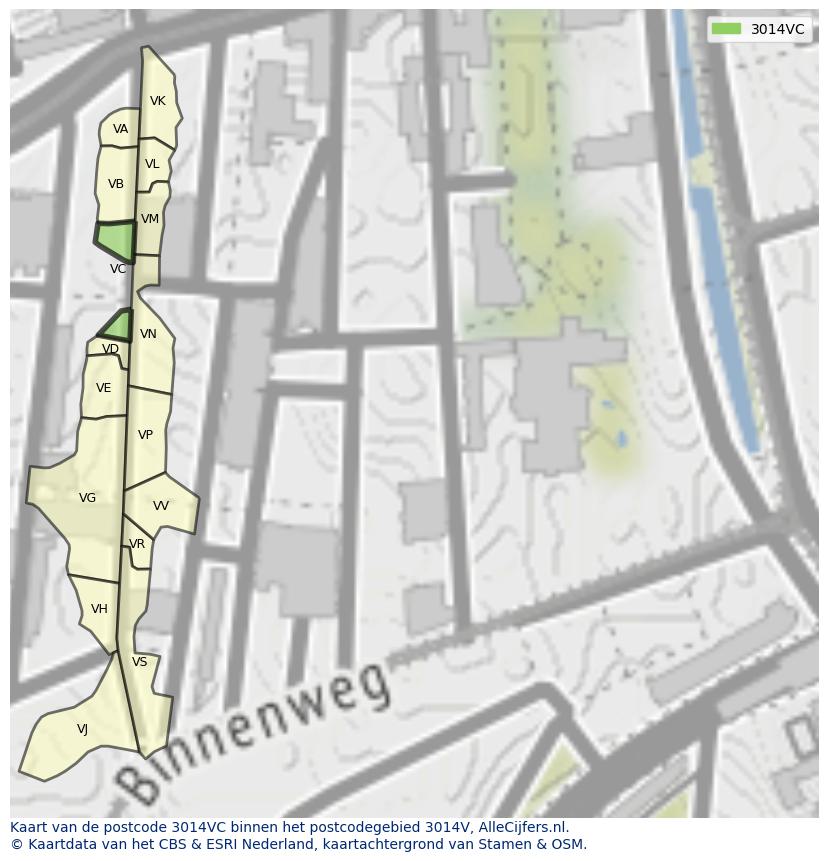 Afbeelding van het postcodegebied 3014 VC op de kaart.