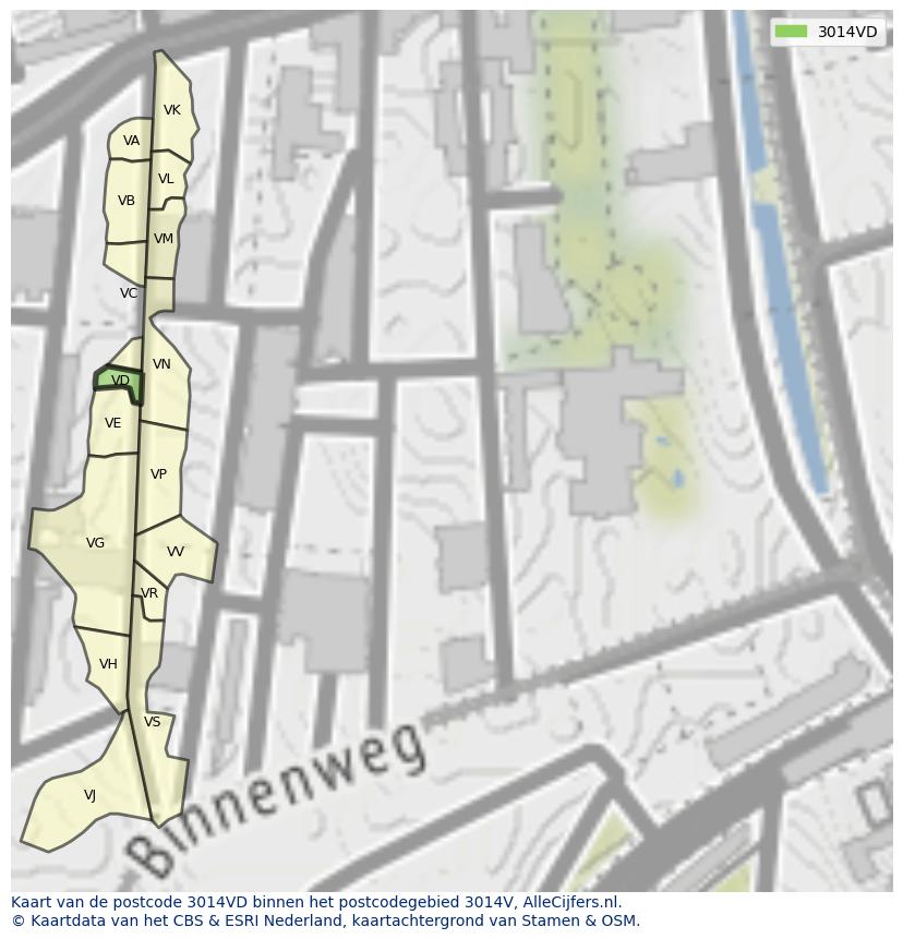 Afbeelding van het postcodegebied 3014 VD op de kaart.