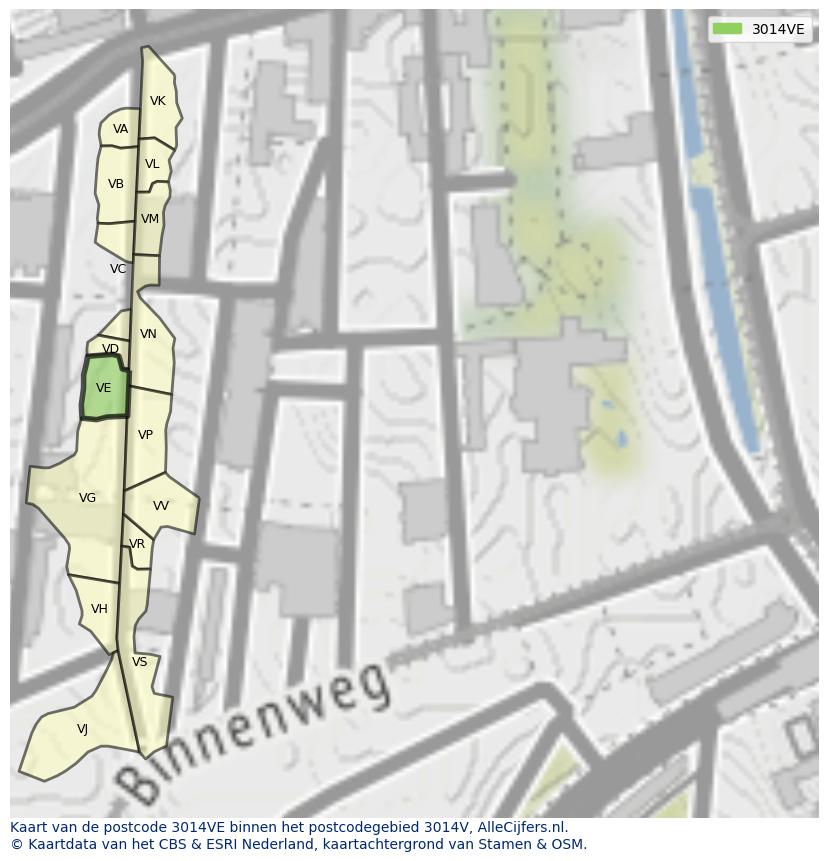 Afbeelding van het postcodegebied 3014 VE op de kaart.