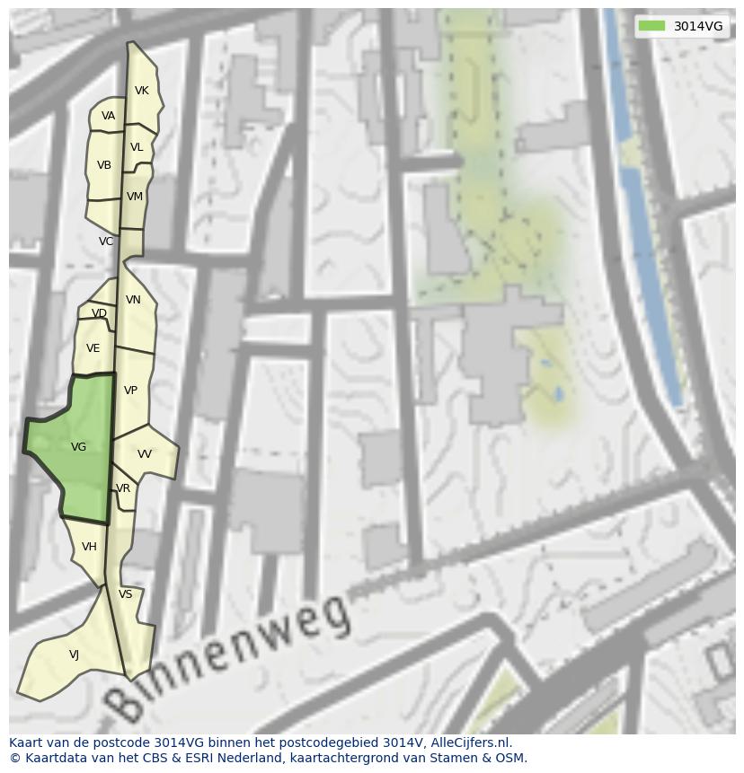 Afbeelding van het postcodegebied 3014 VG op de kaart.