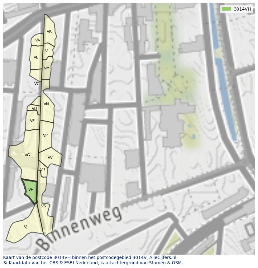 Afbeelding van het postcodegebied 3014 VH op de kaart.